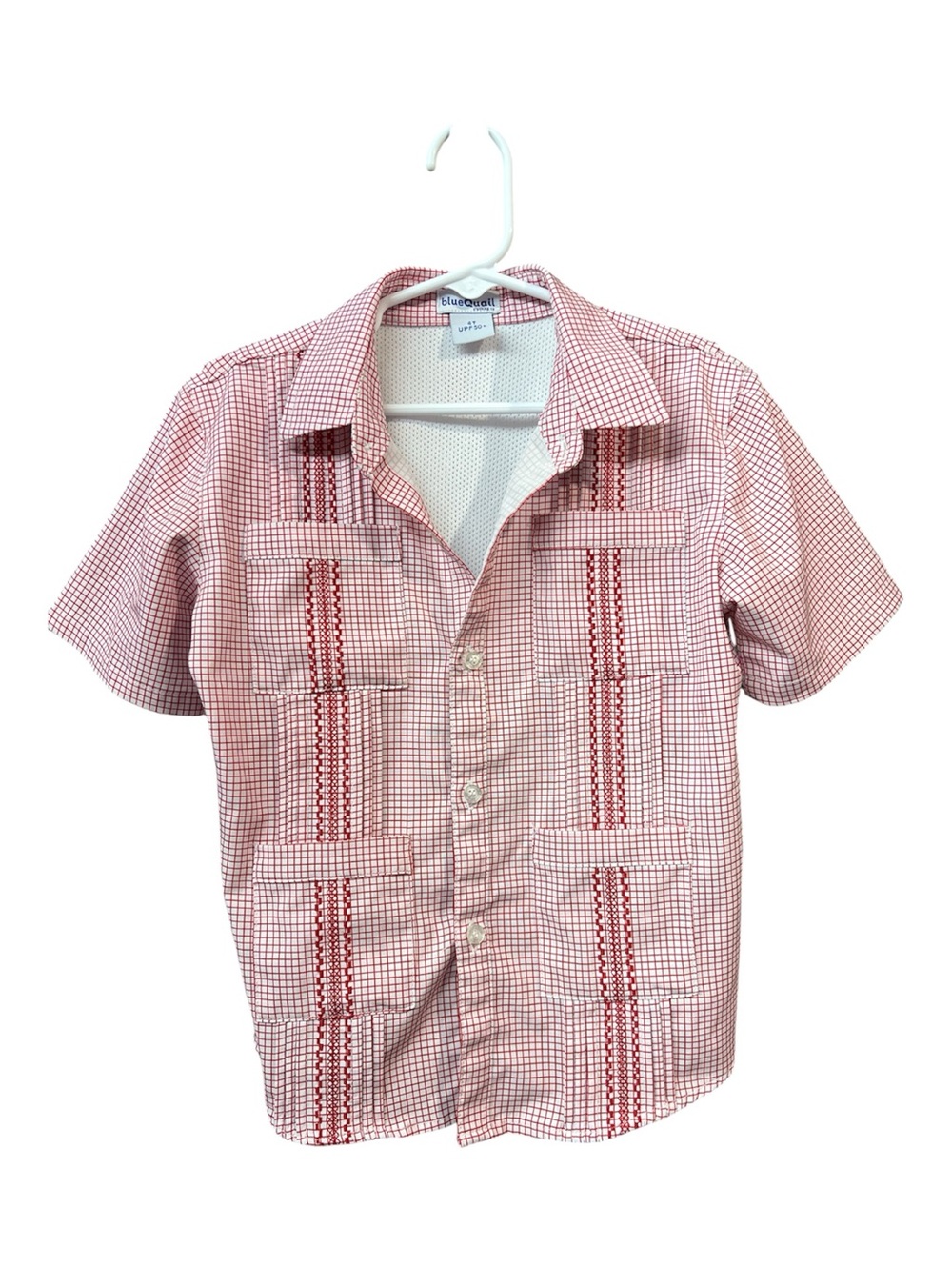 Blue Quail Guayabera Gameday Red Wave Check Short Sleeve Shirt 4T